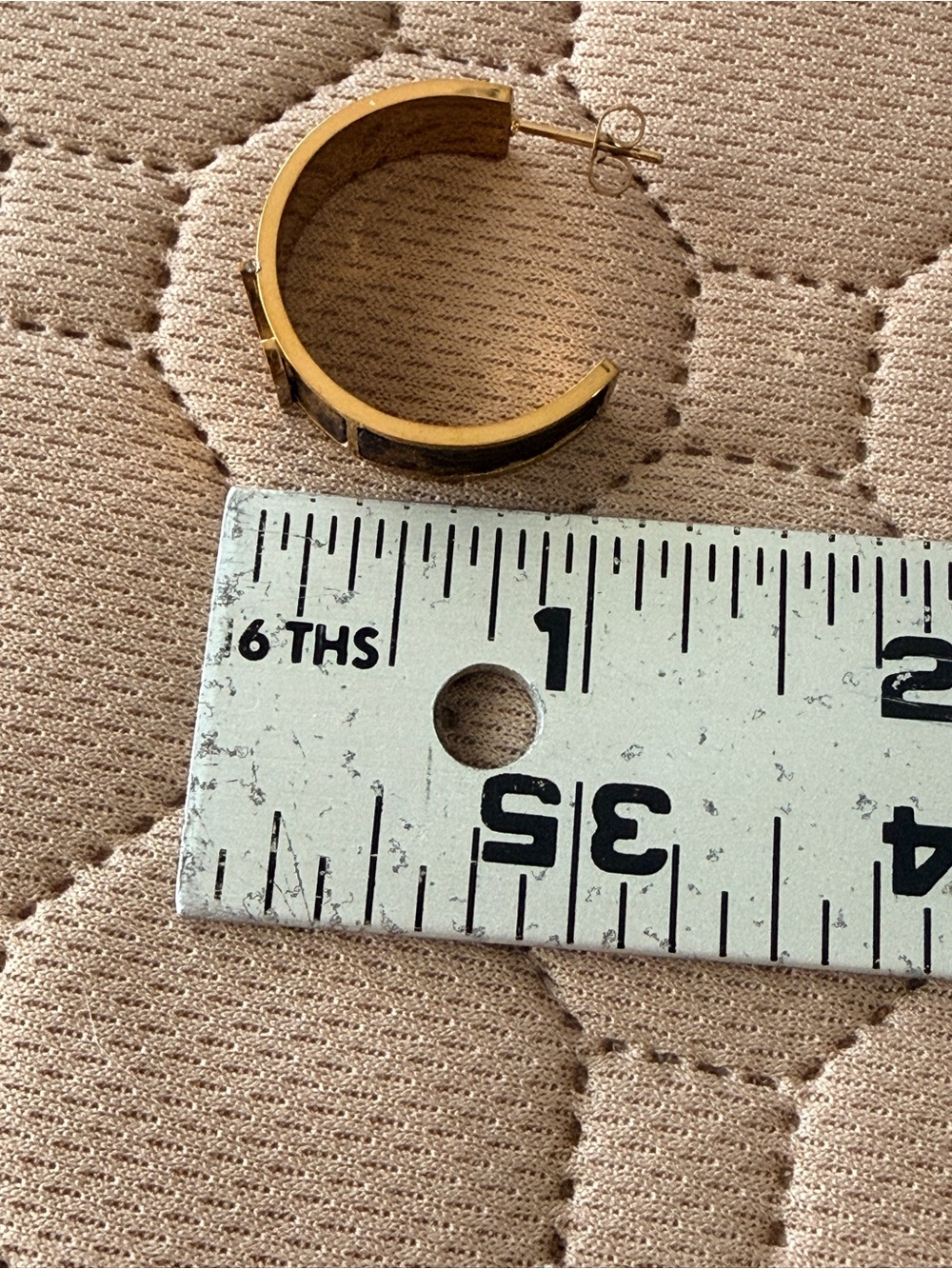 Louis Vuitton EUC Gold tone
Monogram over LV coated canvas   
1” Hoop Earrings - Picture 9 of 10
